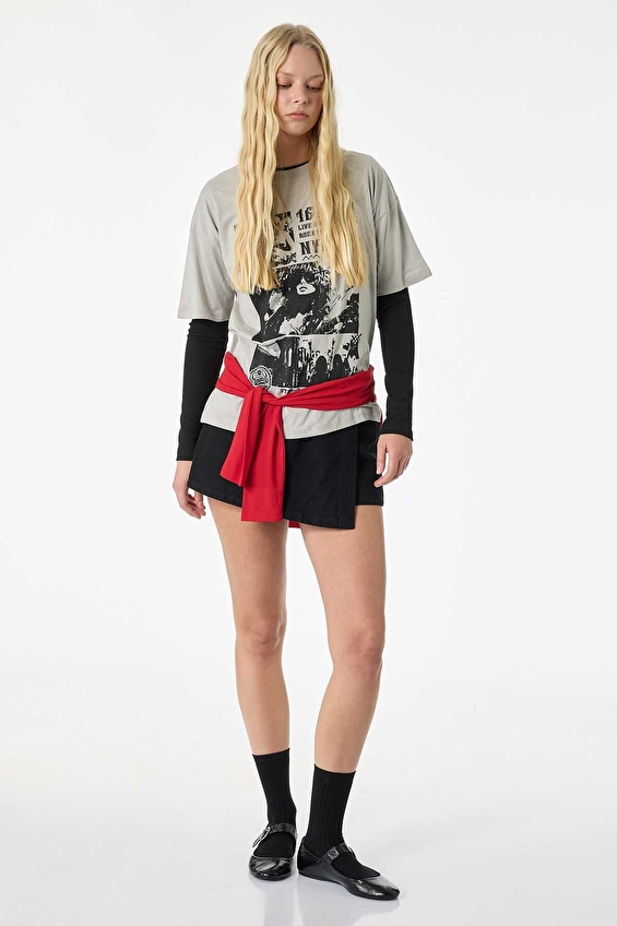 Koton Relax Fit Degaje Yaka Kadın Tişört 6SAL10071IK Gri Koton Relax Fit Degaje Yaka Kadın Tişört 6SAL10071IK Gri