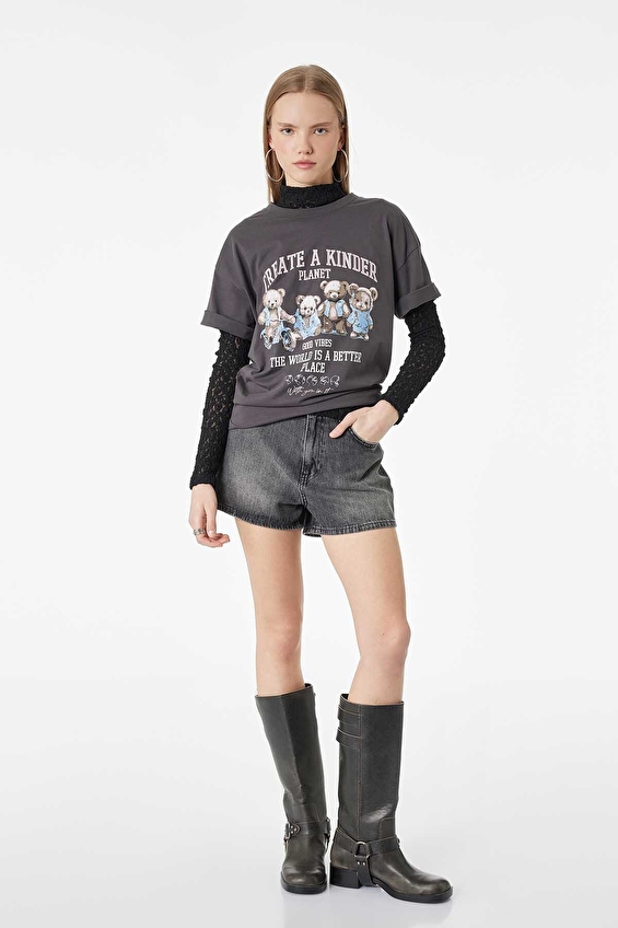 Koton Kadın Tişört 6SAL10107IK Antrasit Koton Kadın Tişört 6SAL10107IK Antrasit