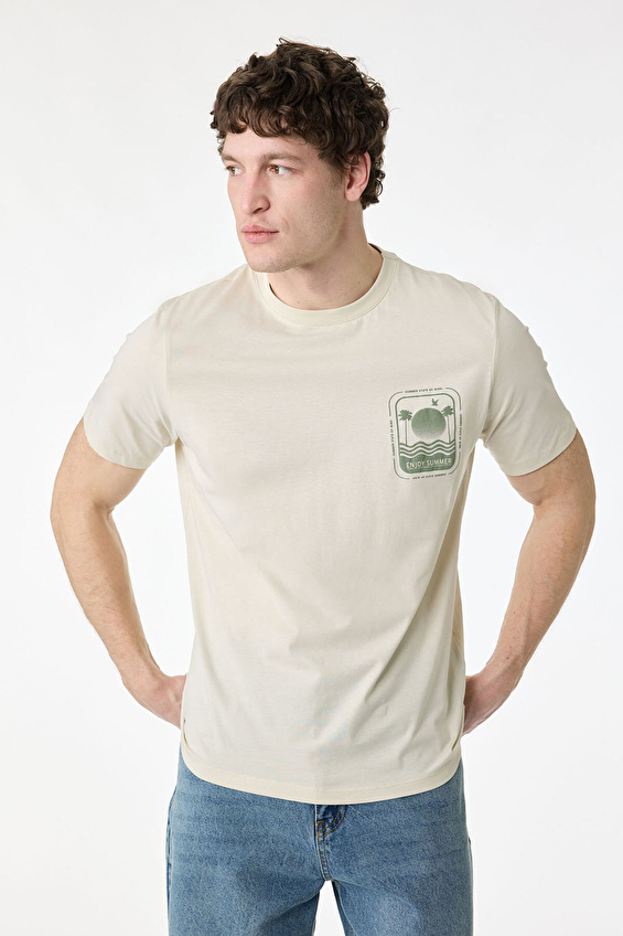Koton Regular Fit Erkek Tişört 6SAM10018MK Ekru Koton Regular Fit Erkek Tişört 6SAM10018MK Ekru