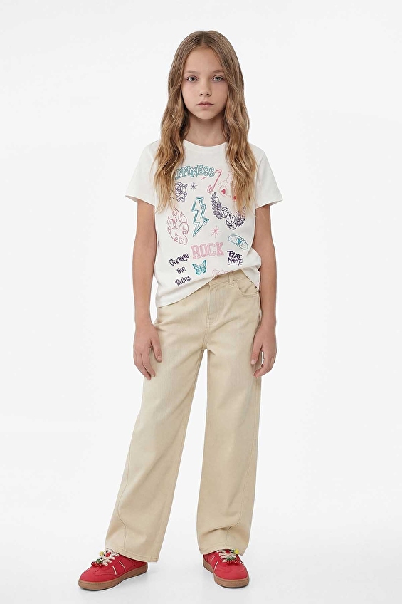 Koton Kız Çocuk Tişört 6SKG10040AK Ekru Koton Kız Çocuk Tişört 6SKG10040AK Ekru