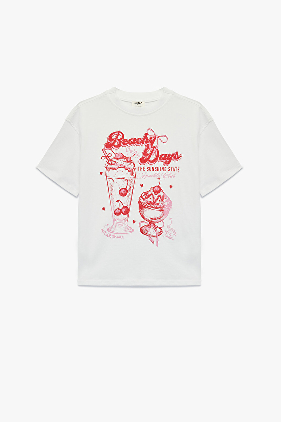 Koton Kız Çocuk Tişört 6SKG10112AK Ekru Koton Kız Çocuk Tişört 6SKG10112AK Ekru