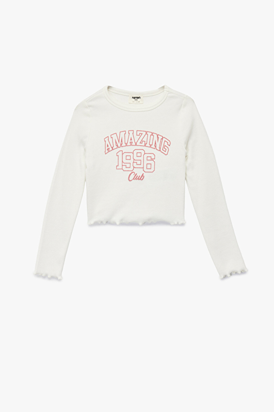 Koton Kız Çocuk Tişört 6WKG10329AK Ekru Koton Kız Çocuk Tişört 6WKG10329AK Ekru