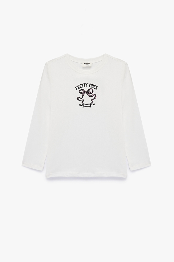 Koton Kız Çocuk Tişört 6WKG10394AK Ekru Koton Kız Çocuk Tişört 6WKG10394AK Ekru
