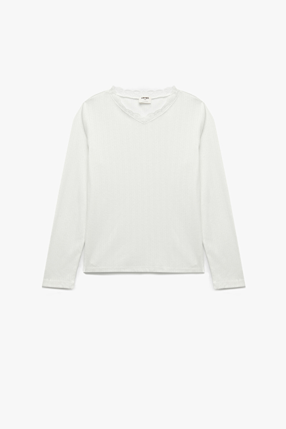 Koton Kız Çocuk Tişört 6WKG60021AK Ekru Koton Kız Çocuk Tişört 6WKG60021AK Ekru