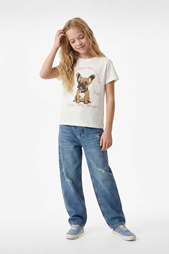 Koton Kız Çocuk Tişört 6SKG10037AK Ekru Koton Kız Çocuk Tişört 6SKG10037AK Ekru