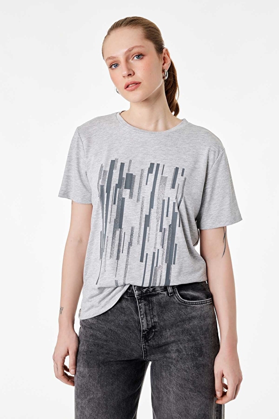 Koton Kadın Tişört 6SAK50126EK Gri melanj Koton Kadın Tişört 6SAK50126EK Gri melanj