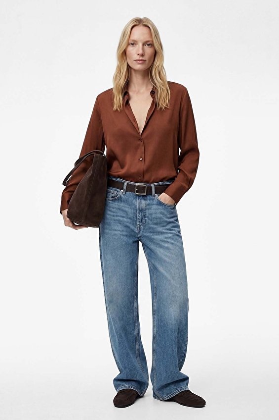 Koton Dik Yaka Regular Fit Kadın Gömlek 6SAK60125PW Kahverengi Koton Dik Yaka Regular Fit Kadın Gömlek 6SAK60125PW Kahverengi