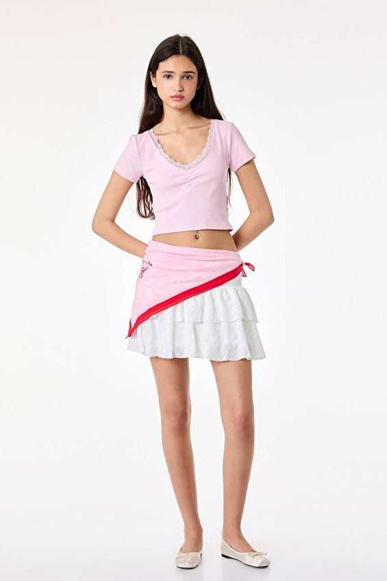 Koton Slim Fit V Yaka Kadın Tişört 6SAL10684IK Pembe Koton Slim Fit V Yaka Kadın Tişört 6SAL10684IK Pembe