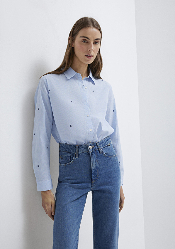 Mavi Kadın Gömlek M1210610 91382 Desenli Mavi Kadın Gömlek M1210610 91382 Desenli