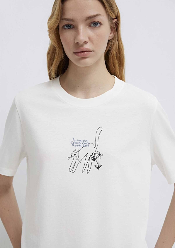 Mavi Kadın Tişört M1613725 80194 Beyaz Mavi Kadın Tişört M1613725 80194 Beyaz