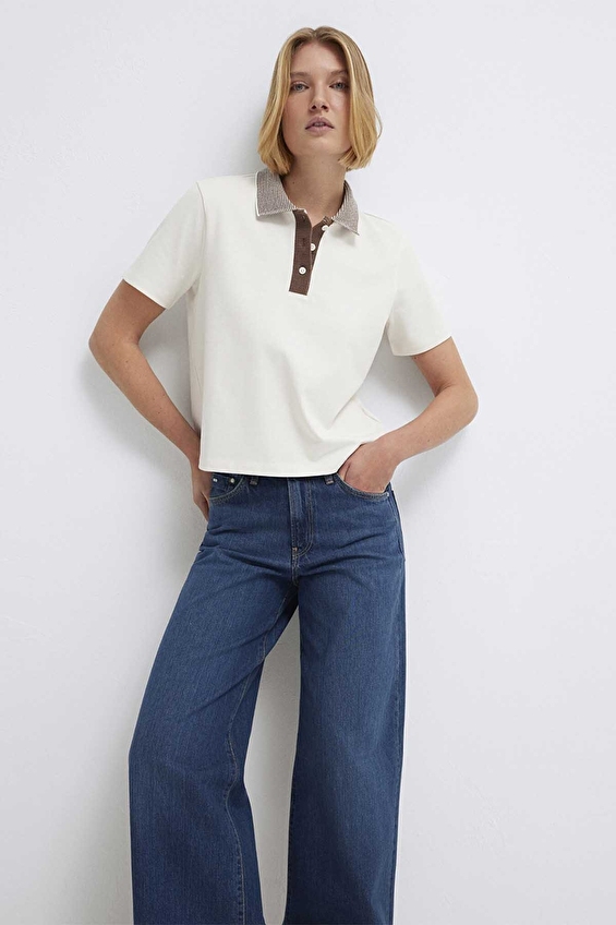 Mavi Dar Kesim Kadın Tişört M1614118 70048 Ekru Mavi Dar Kesim Kadın Tişört M1614118 70048 Ekru