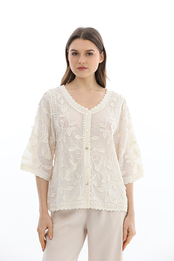 Robin Kadın Bluz M39409 Krem Robin Kadın Bluz M39409 Krem