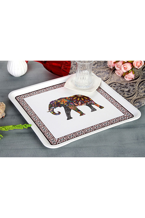 Kavsan Alaçatı Tepsi Fil Desen 32,5x32,5x2 cm Kavsan Alaçatı Tepsi Fil Desen 32,5x32,5x2 cm