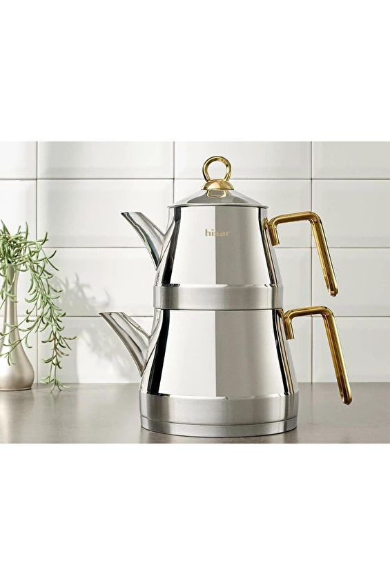 Hisar Orlando İndüksiyon Tabanlı Midi Çelik Çaydanlık Titanyum Gold 2+1 L