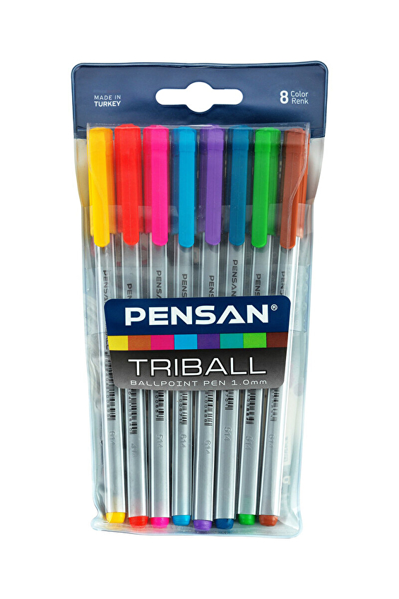 Pensan Triball Renkli Tükenmez Kalem 8'Li