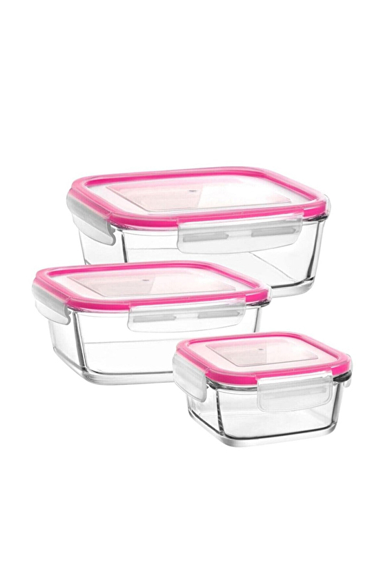 Lav Fresco Kilitli Kare Cam Saklama Kabı Seti 3'lü Lav Fresco Kilitli Kare Cam Saklama Kabı Seti 3'lü