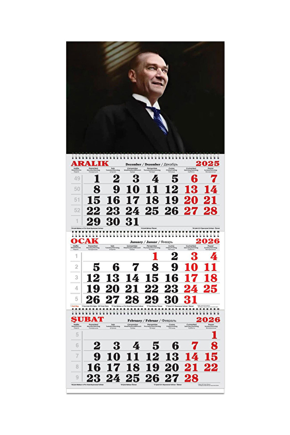 Keskin 2026-3 Aylık Spiralli Jumbo Denizci Takvim-Atatürk 2