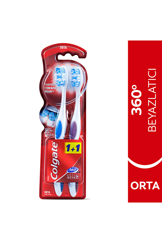 Colgate Diş Fırçası 360 Optik Beyaz Beyazlatıcı Orta 1+1