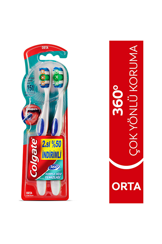 Colgate Diş Fırçası 360 Komple Ağız Temizliği Orta 1+1