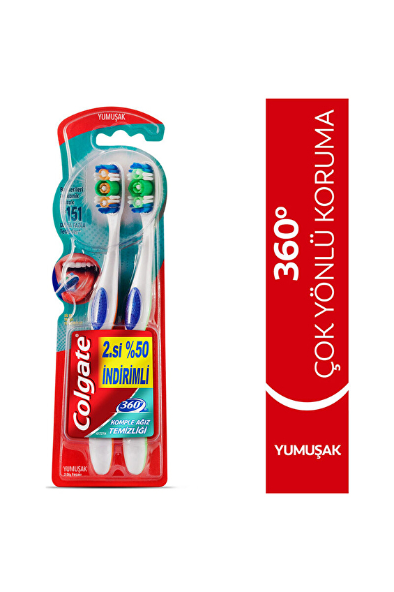 Colgate Diş Fırçası 360 Komple Ağız Temizliği Yumuşak 1+1