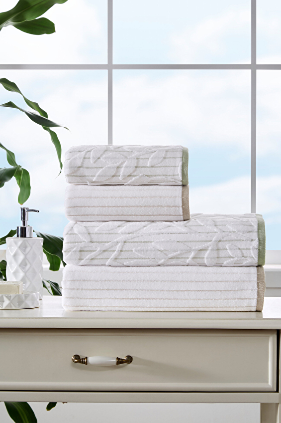 Özdilek Leaf Stripe Kadife Havlu Seti Özdilek Leaf Stripe Kadife Havlu Seti