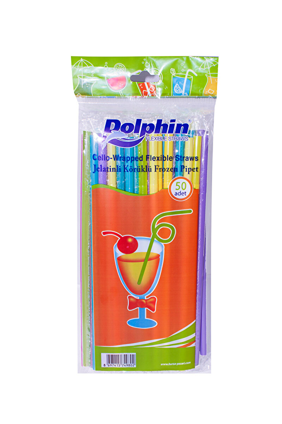 Dolphin Çizgili Jelatinli Körüklü Pipet 50'Li