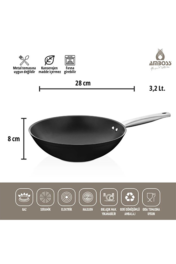 Amboss Dark Titanyum Kaplama Wok Tavası 28 cm Amboss Dark Titanyum Kaplama Wok Tavası 28 cm