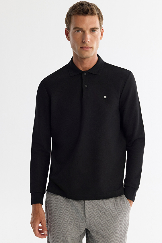 Avva Polo Yaka Regular Fit Uzun Kollu Erkek Tişört B001080 Siyah Avva Polo Yaka Regular Fit Uzun Kollu Erkek Tişört B001080 Siyah