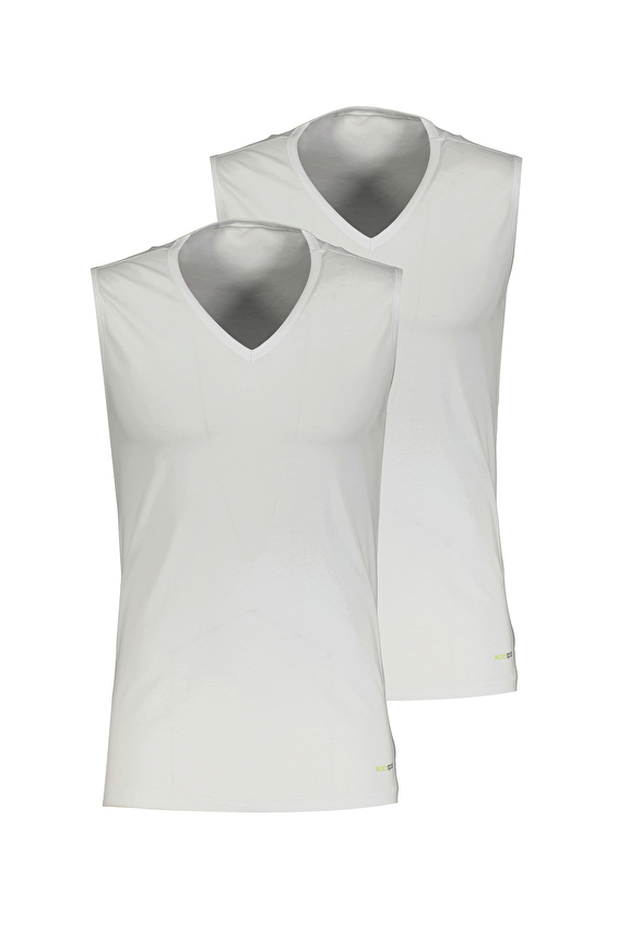 Blackspade V Yaka Sıfır Kol Erkek Tişört 2'li 9677 Beyaz