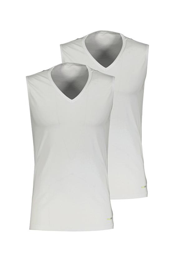 Blackspade V Yaka Sıfır Kol Erkek Tişört 2'li 9677 Beyaz