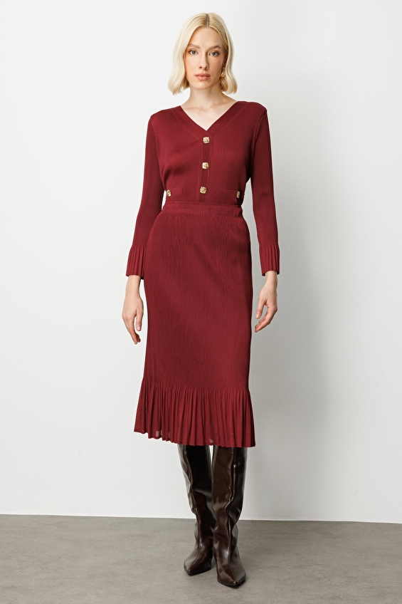 Ekol Regular Fit Polyester Lastikli Bel Kadın Etek 03915 Bordo Ekol Regular Fit Polyester Lastikli Bel Kadın Etek 03915 Bordo