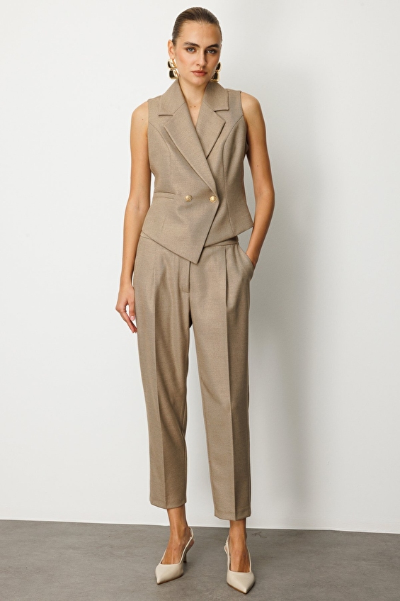 Ekol Regular Fit Dar Paça Fermuarlı Yüksek Bel Dokuma Kadın Pantolon 05055 Sarı Ekol Regular Fit Dar Paça Fermuarlı Yüksek Bel Dokuma Kadın Pantolon 05055 Sarı