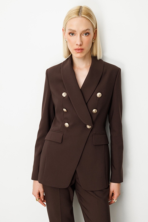 Ekol Regular Fit Düğmeli Uzun Kol Kruvaze Yaka Dokuma Kadın Ceket 05013 Kahve Ekol Regular Fit Düğmeli Uzun Kol Kruvaze Yaka Dokuma Kadın Ceket 05013 Kahve