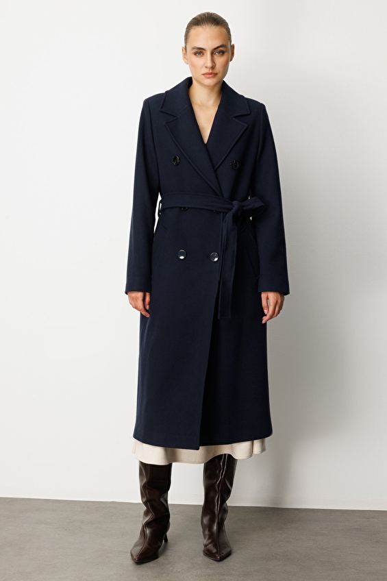 Ekol Regular Fit Düğmeli Uzun Kol Kruvaze Yaka Dokuma Kadın Kaban 06063 Lacivert Ekol Regular Fit Düğmeli Uzun Kol Kruvaze Yaka Dokuma Kadın Kaban 06063 Lacivert