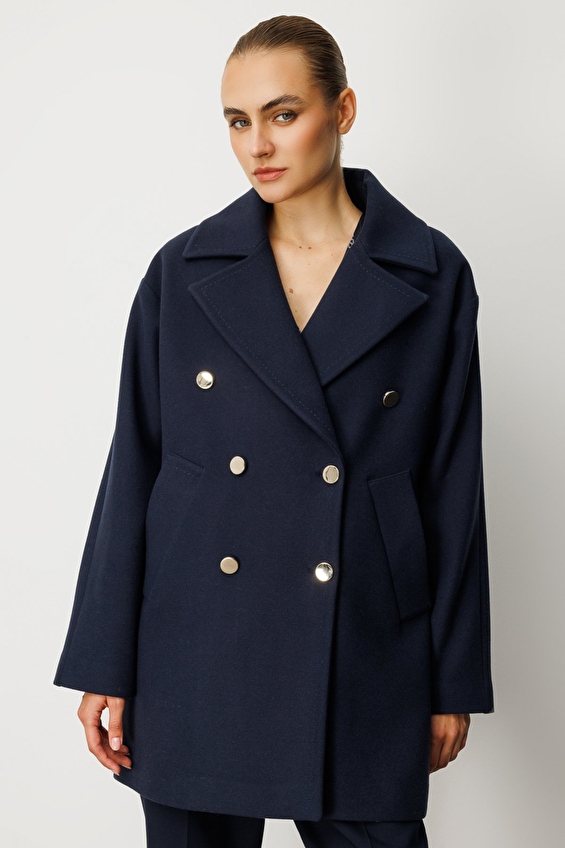 Ekol Regular Fit Düğmeli Uzun Kol Kruvaze Yaka Dokuma Kadın Kaban 06093 Lacivert Ekol Regular Fit Düğmeli Uzun Kol Kruvaze Yaka Dokuma Kadın Kaban 06093 Lacivert