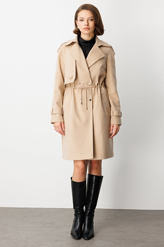 Ekol Regular Fit Çıt Çıt Uzun Kol Kruvaze Yaka Dokuma Kadın Kaban 06037 Camel Ekol Regular Fit Çıt Çıt Uzun Kol Kruvaze Yaka Dokuma Kadın Kaban 06037 Camel