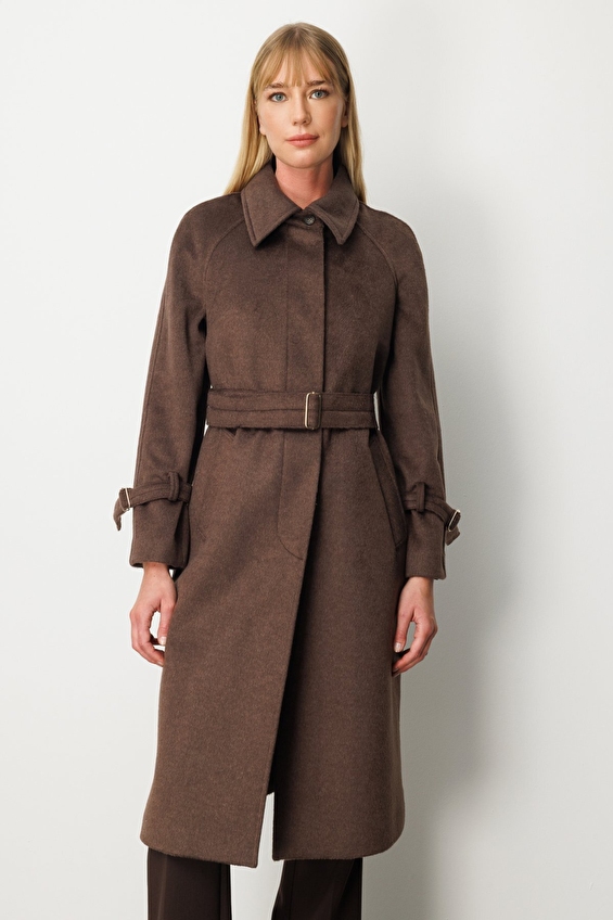 Ekol Regular Fit Düğmeli Dokulu Uzun Kol Klasik Yaka Kadın Kaban 06057 Kahve Ekol Regular Fit Düğmeli Dokulu Uzun Kol Klasik Yaka Kadın Kaban 06057 Kahve