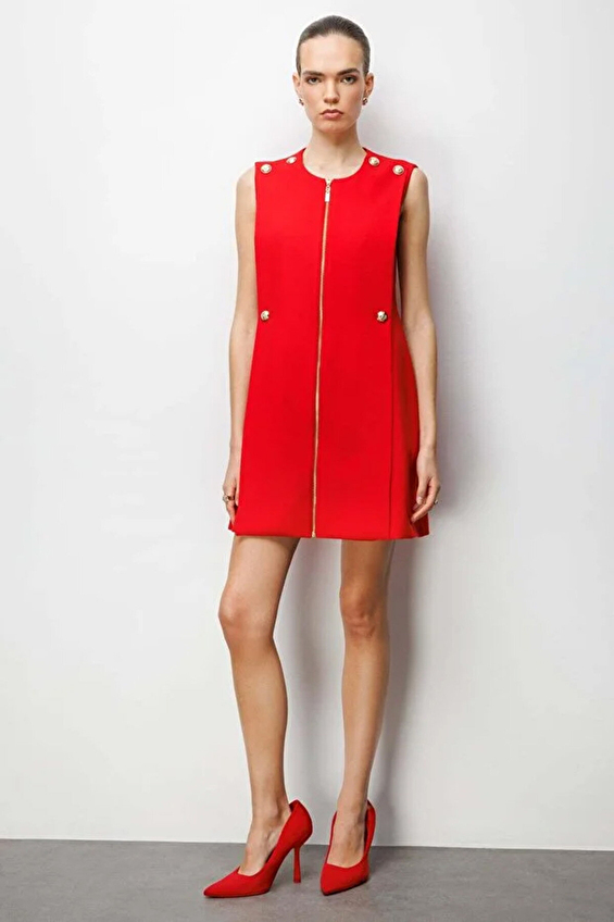 Ekol Regular Fit Sıfır Yaka Kolsuz Fermuarlı Dokuma Kadın Elbise 06004 Kırmızı Ekol Regular Fit Sıfır Yaka Kolsuz Fermuarlı Dokuma Kadın Elbise 06004 Kırmızı