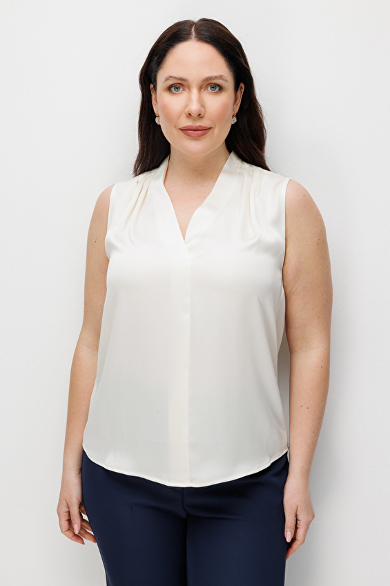 Ekol V Yaka Kolsuz Dokuma Kadın Bluz 02506 Krem Ekol V Yaka Kolsuz Dokuma Kadın Bluz 02506 Krem