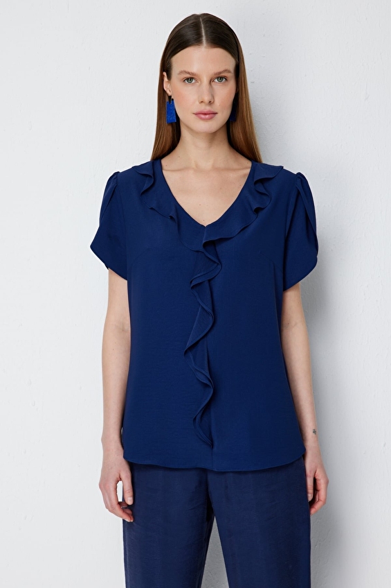 Ekol Regular Fit V Yaka Kısa Kol Kadın Bluz 02050 Lacivert Ekol Regular Fit V Yaka Kısa Kol Kadın Bluz 02050 Lacivert