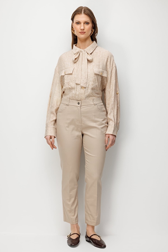 Ekol Dar Paça Fermuarlı Yüksek Bel Kadın Pantolon 04016 Taş Ekol Dar Paça Fermuarlı Yüksek Bel Kadın Pantolon 04016 Taş