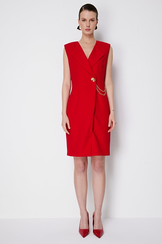 Ekol Regular Fit Çıt Çıt Kruvaze Yaka Kadın Elbise 06044 Kırmızı Ekol Regular Fit Çıt Çıt Kruvaze Yaka Kadın Elbise 06044 Kırmızı