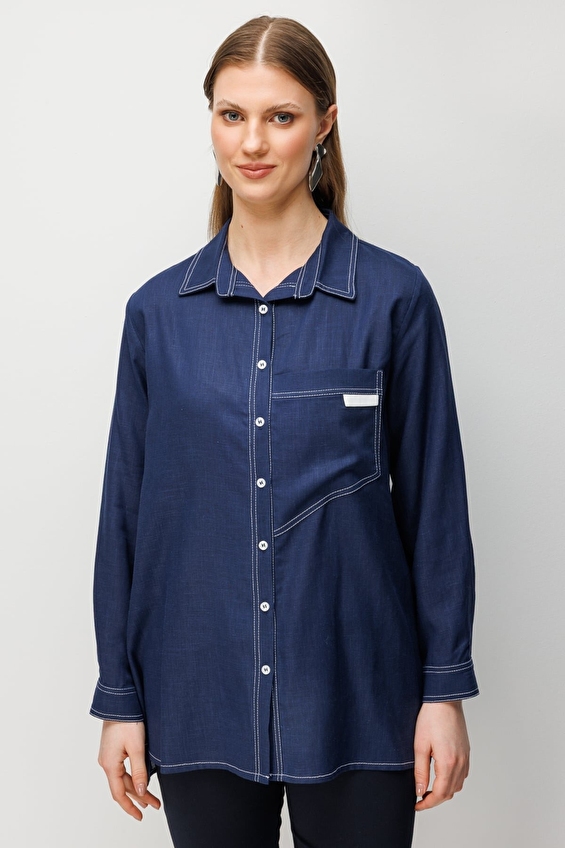 Ekol Polo Yaka Düğmeli Uzun Kol Kadın Bluz 02986 Lacivert Ekol Polo Yaka Düğmeli Uzun Kol Kadın Bluz 02986 Lacivert