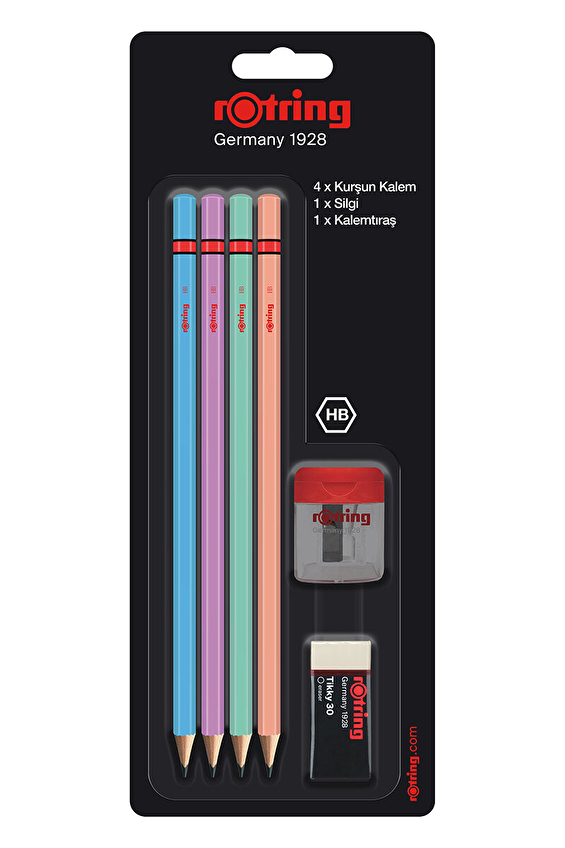Rotring 4 Metalik Kurşun Kalem + Silgi + Kalemtraş