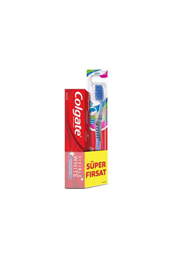 Colgate Diş Macunu Visible White 75 ml + Extra Clean Diş Fırçası Seti