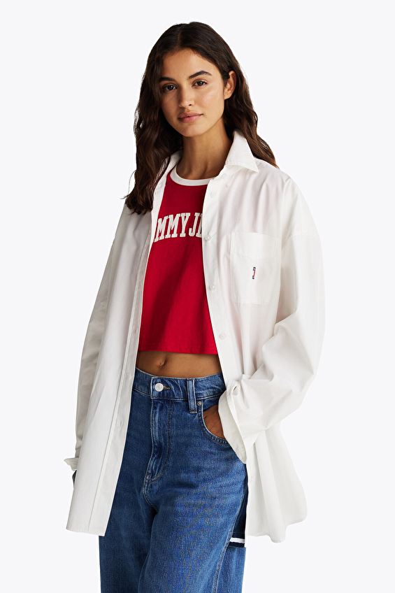 Tommy Jeans Kadın Gömlek DW0DW19357 Beyaz Tommy Jeans Kadın Gömlek DW0DW19357 Beyaz