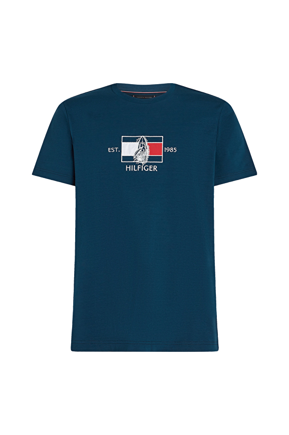 Tommy Hilfiger Erkek Tişört MW0MW38628 Mavi Tommy Hilfiger Erkek Tişört MW0MW38628 Mavi