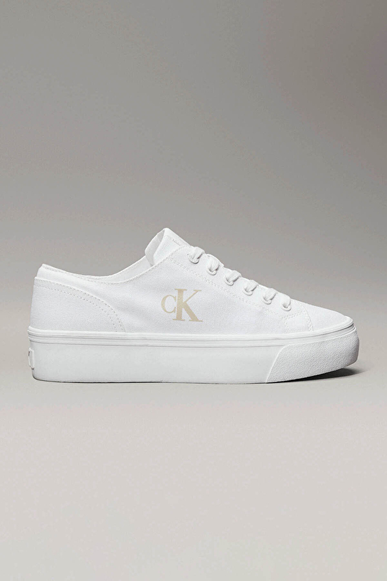 Calvin Klein Kadın Vulc Flatform Low Canvas Mg Ayakkabı YW0YW0176301W Beyaz Calvin Klein Kadın Vulc Flatform Low Canvas Mg Ayakkabı YW0YW0176301W Beyaz