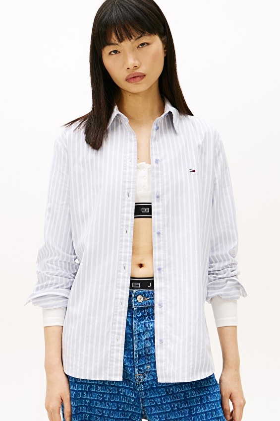 Tommy Jeans Kadın Gömlek DW0DW19890 Mavi Tommy Jeans Kadın Gömlek DW0DW19890 Mavi