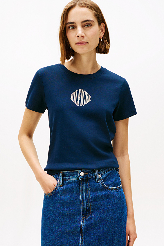 Tommy Hilfiger Kadın Tişört WW0WW47880 Mavi Tommy Hilfiger Kadın Tişört WW0WW47880 Mavi